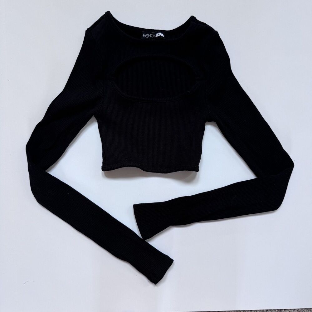 fashion nova women XS shirt top cut out cropped black